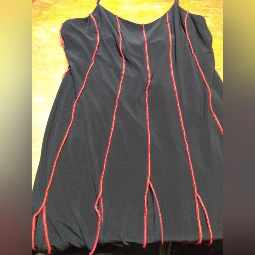 Joseph Ribkoff Black & Red Dress, Size 10, Ribbon Skirt, Spaghetti Straps